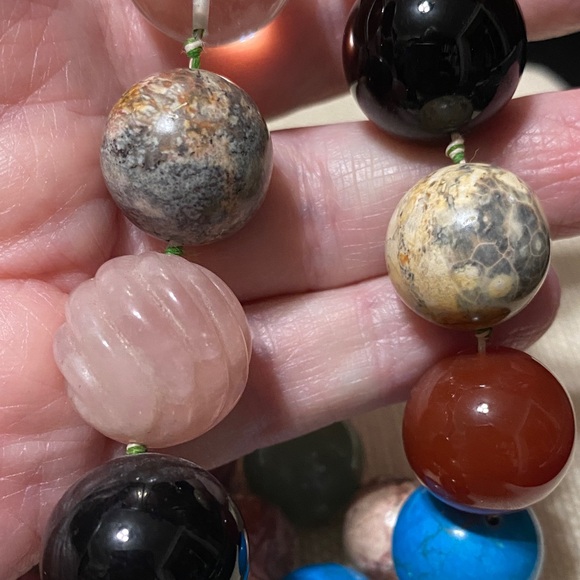 Multicolor assorted natural gemstone large individually knotted bead Necklace - Picture 15 of 16